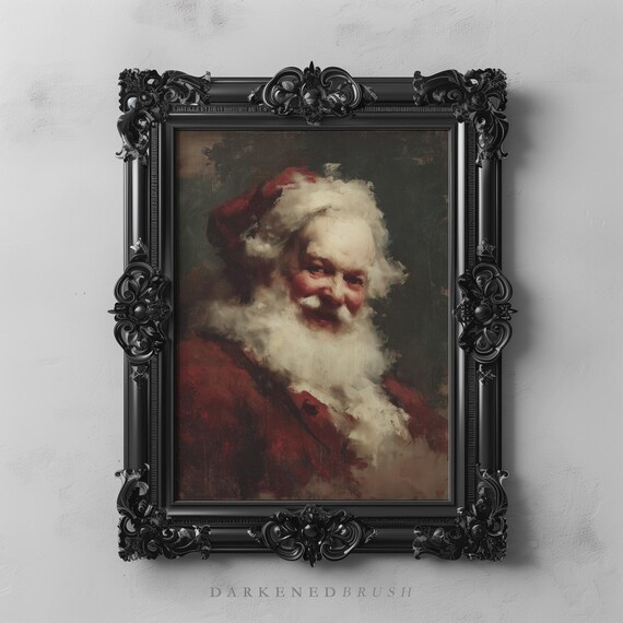 Victorian Santa Claus Portrait Smiling Vintage Christmas Oil Painting Poster