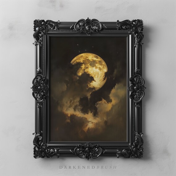 Full Moon Print Celestial Stars And Art Witchy Wall Decor Gothic Oil Painting Space Instant
