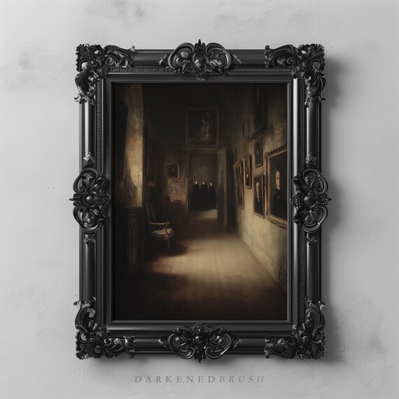 Gothic Victorian Ghosts Dark Academia Art Haunted Hallway Shadow Figures Vintage Moody Witchy Halloween Wall Decor