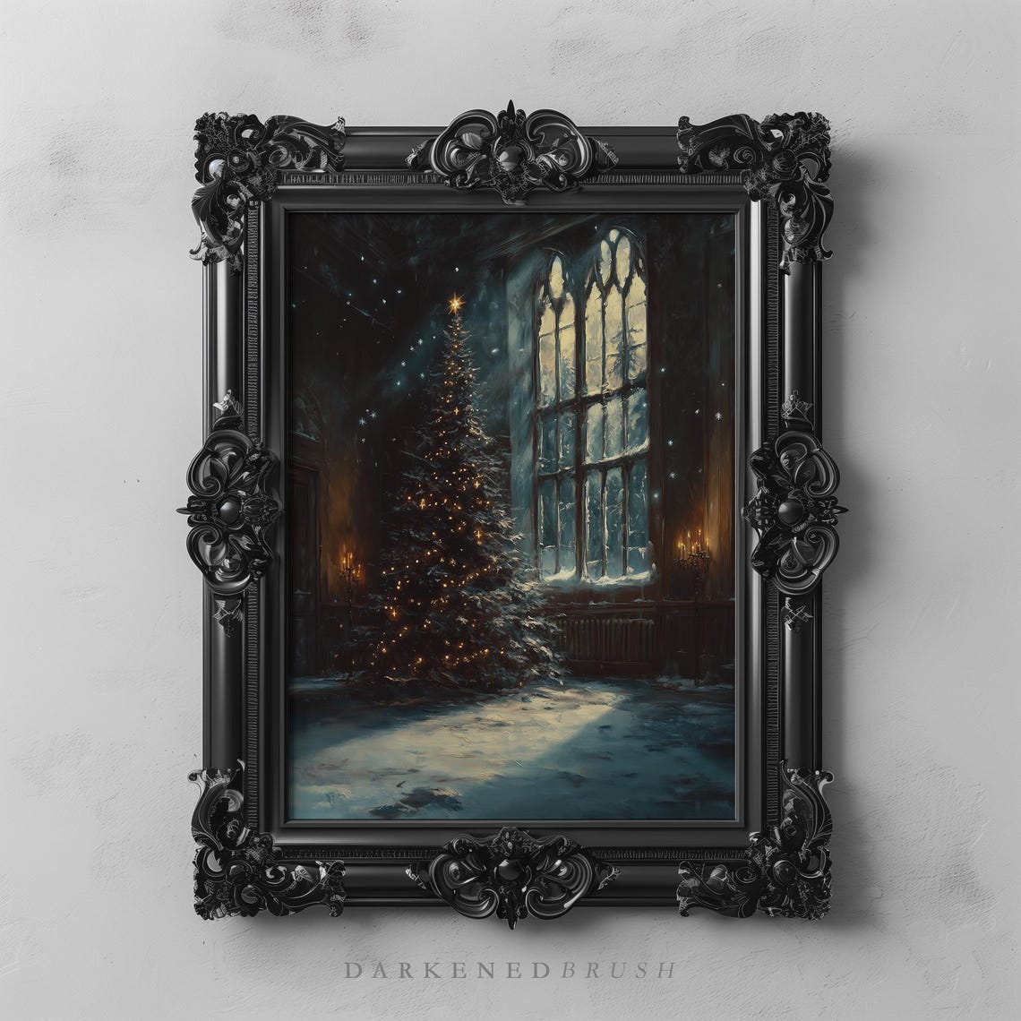 Victorian Christmas Tree Grand Hall Gothic Window Dark Art Poster