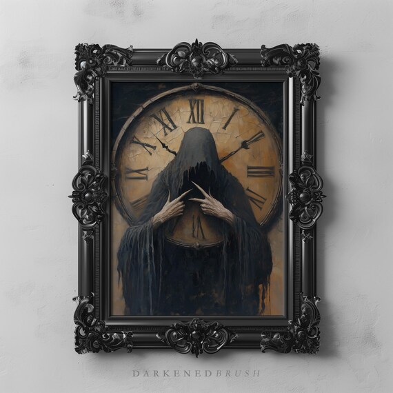 Gothic Grim Reaper Clock Art Dark Academia Wall Memento Mori Decor Timekeeper Spirit Moody Artwork