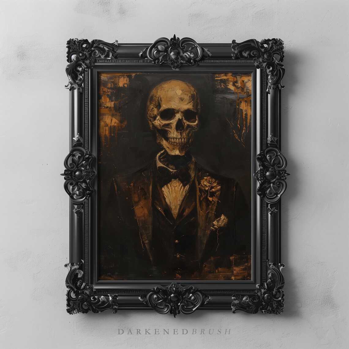 Gothic Skeleton In Tuxedo Art Victorian Macabre Dark Academia Decor Textured Moody Wall Print Halloween