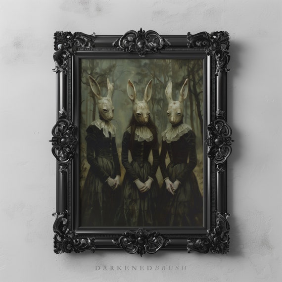 Rabbit Cult Forest Painting, Gothic Witchcraft Poster