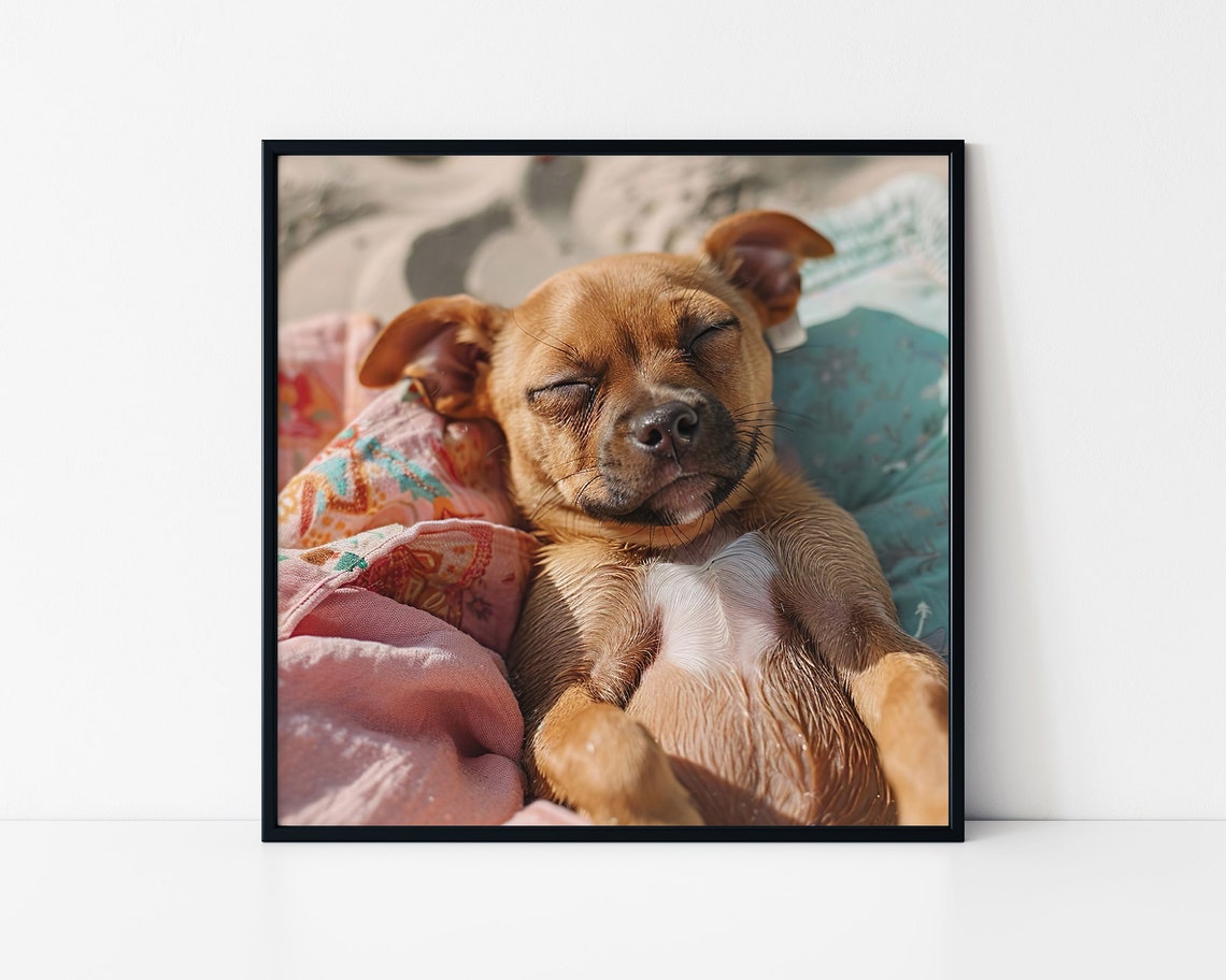 Sleeping Puppy Sunbathing Happy Brown Dog Napping Peaceful Poster