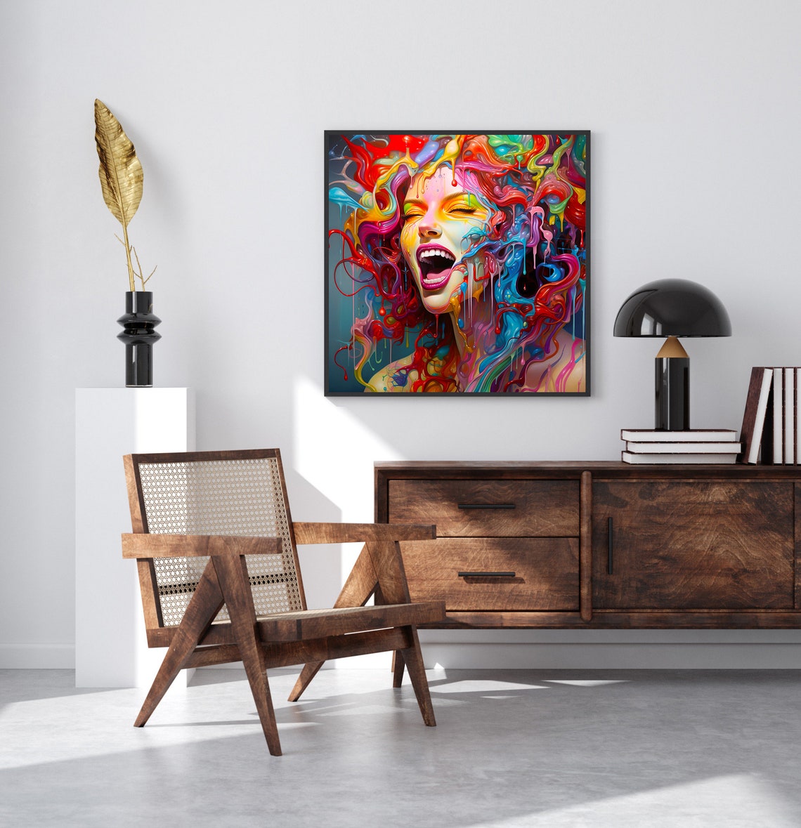 Screaming Woman Fluid Paint Colorful Abstract Face Expression Poster - Image 5