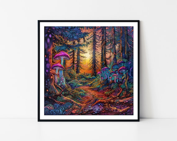 Psychedelic Redwood Forest Magic Mushrooms Sunset Trail Poster