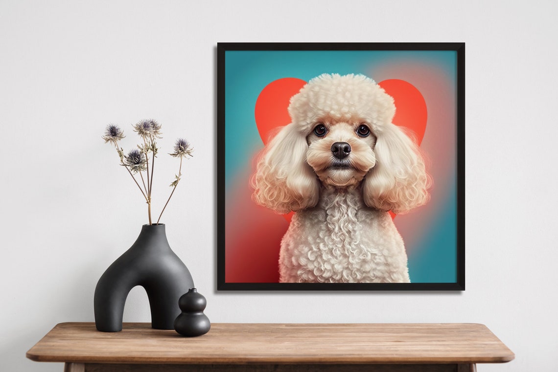 White Poodle Dog With Big Red Heart Pop Art Cute Dog Lover Poster - Image 3