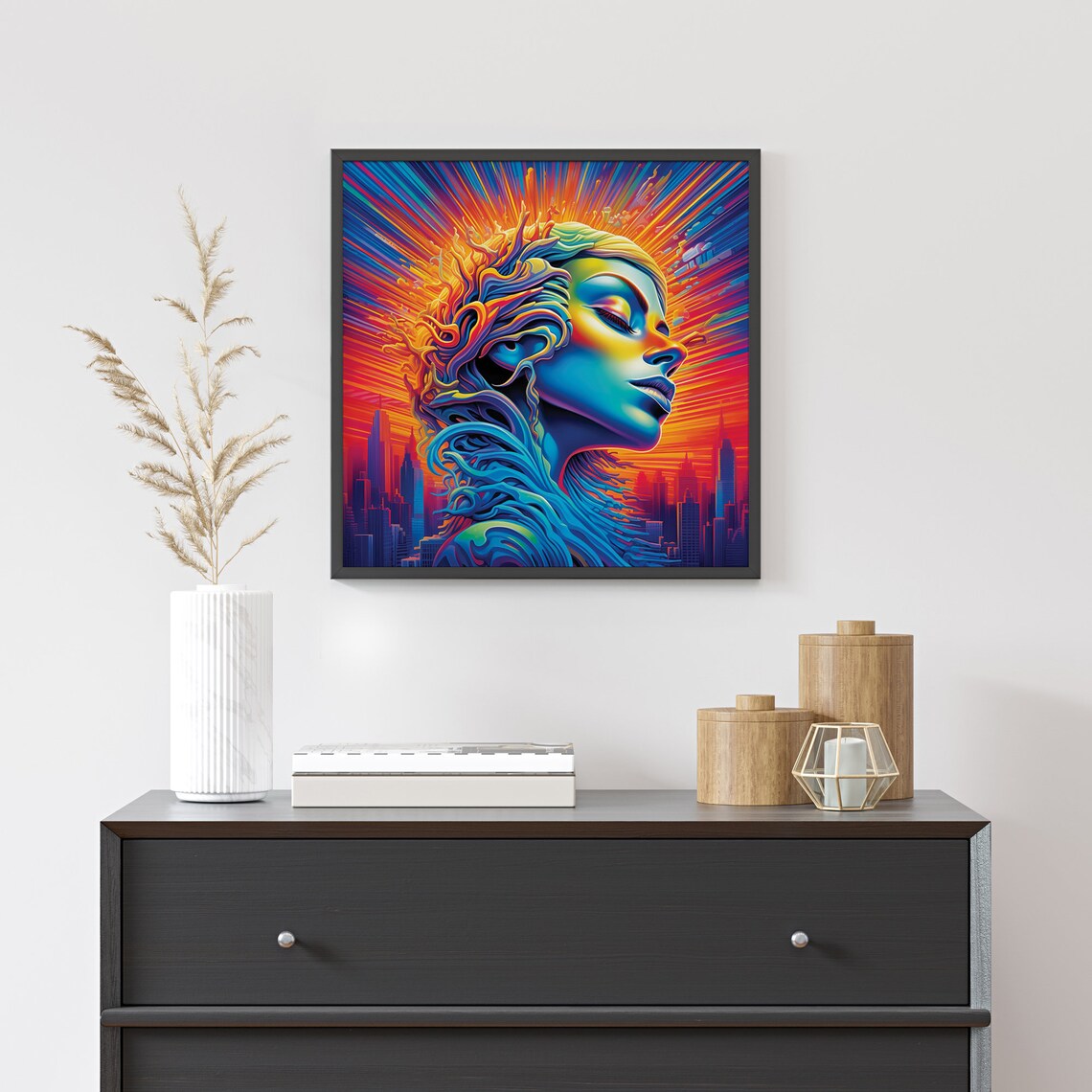 Neon Woman Profile City Sunset Radiant Psychedelic Beauty Poster - Image 4