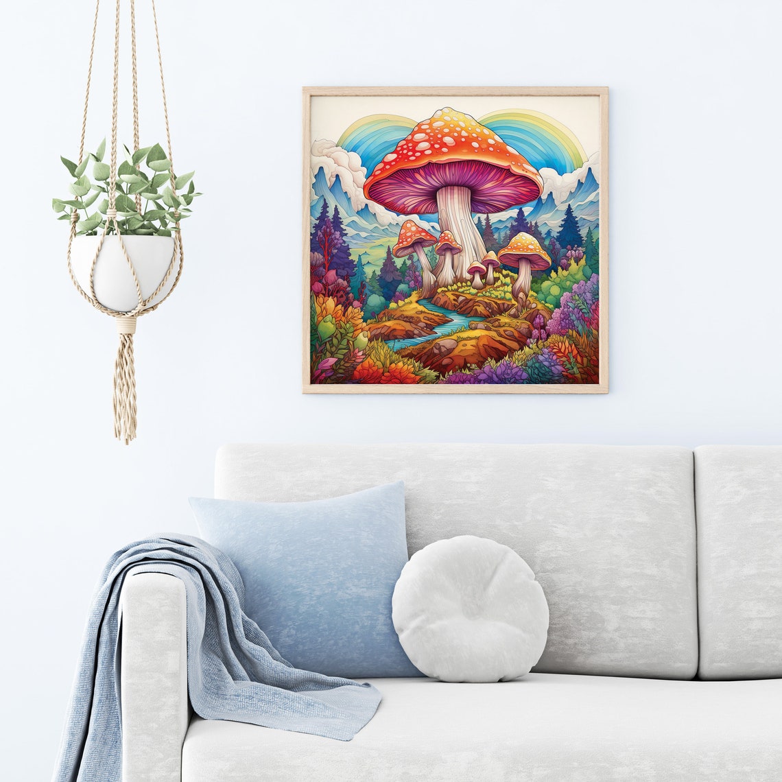 Psychedelic Giant Mushroom Rainbow Mountain Trippy Forest Poster - Image 2