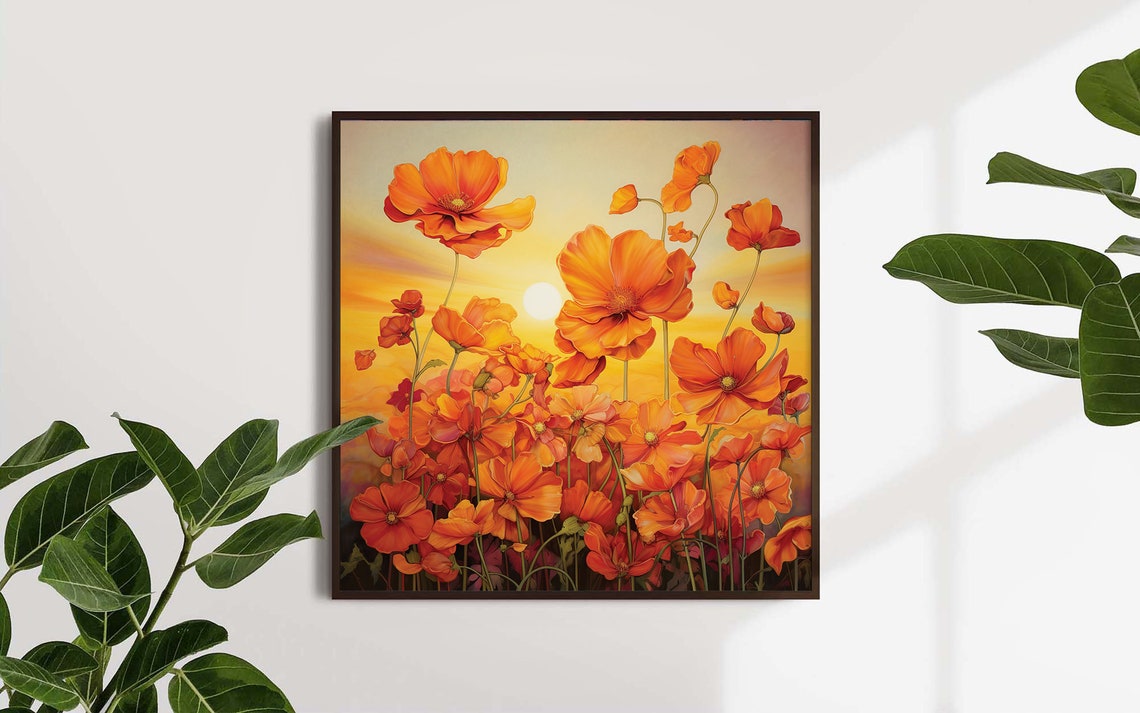 Orange Poppy Flowers At Golden Sunset Warm Floral Field Art Poster - Image 5