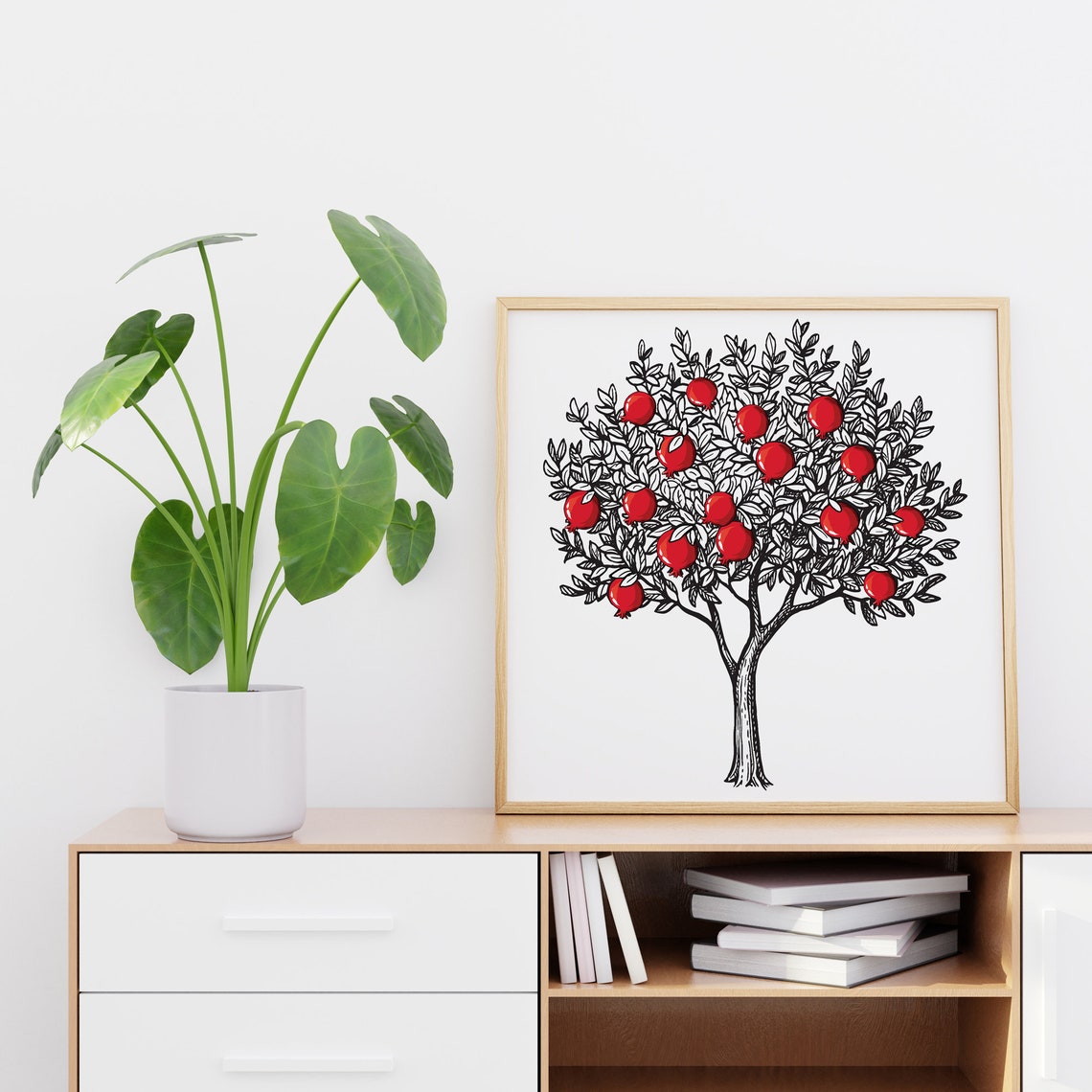 Pomegranate Illustration Tree Framed Poster Pomegranate Tree Drawing Wall Art Pomegranate Tree Wall Hanging Poster Home Decoration Art - Image 2