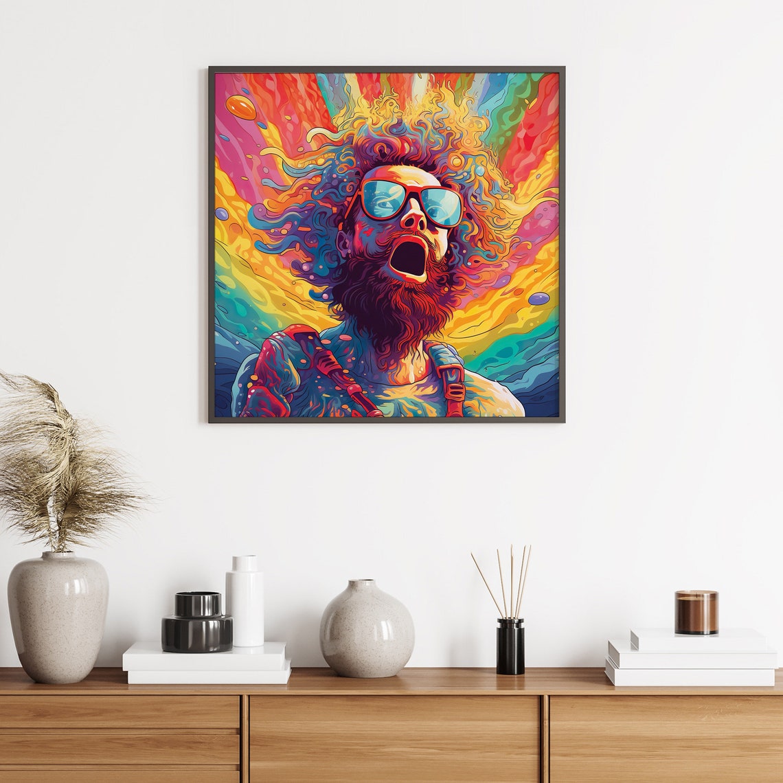 Joyful Bearded Man Sunglasses Rainbow Hair Psychedelic Rock Poster - Image 3