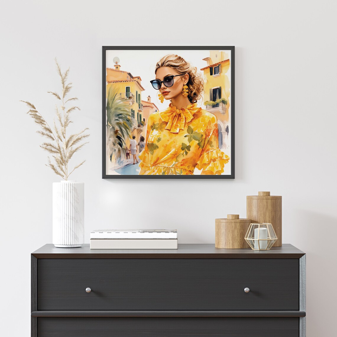 Stylish Watercolor Woman In Sunglasses European Street Fashion Poster - Image 5