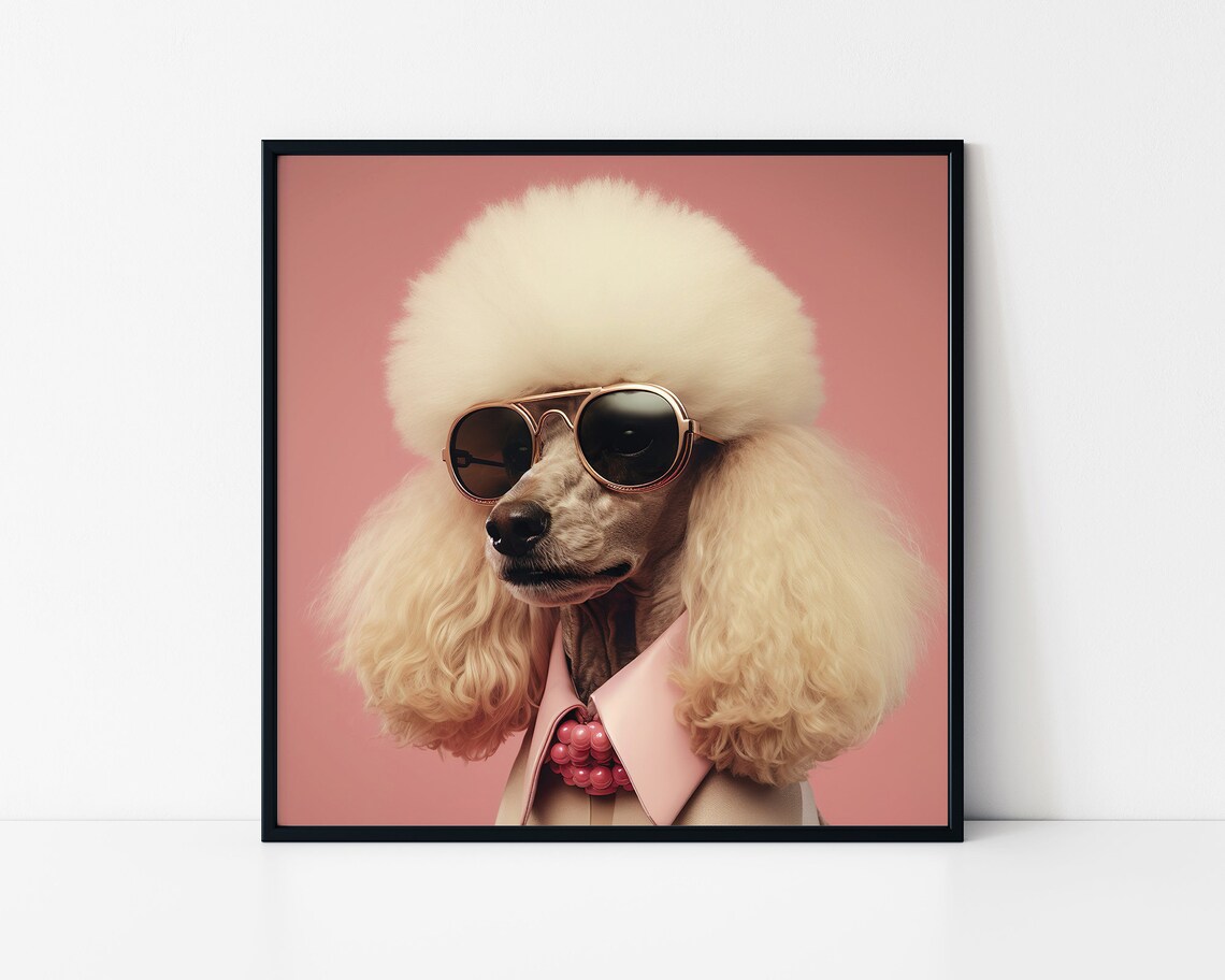 Poodle In Sunglasses Pink Fashion Portrait Stylish Dog Art Poster