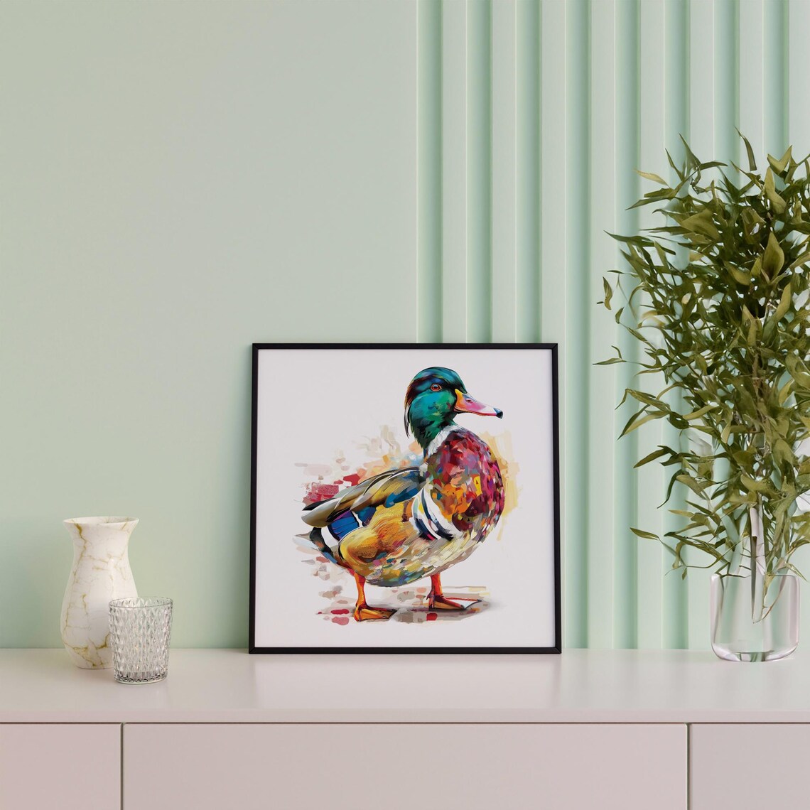 Colorful Mandarin Duck Watercolor Bird Portrait Nature Poster - Image 4