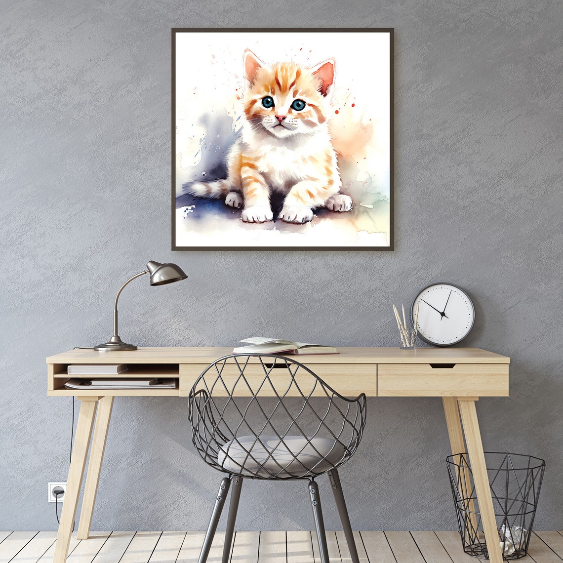 Adorable Ginger Kitten Watercolor Blue Eyes Cute Cat Art Print - Image 2