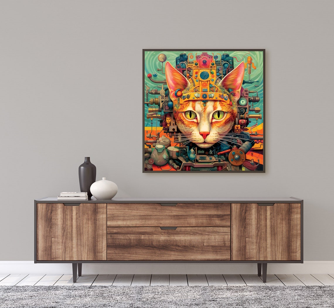 Steampunk Cat Face With Gears And Machinery Orange Cat Art Poster - Image 3