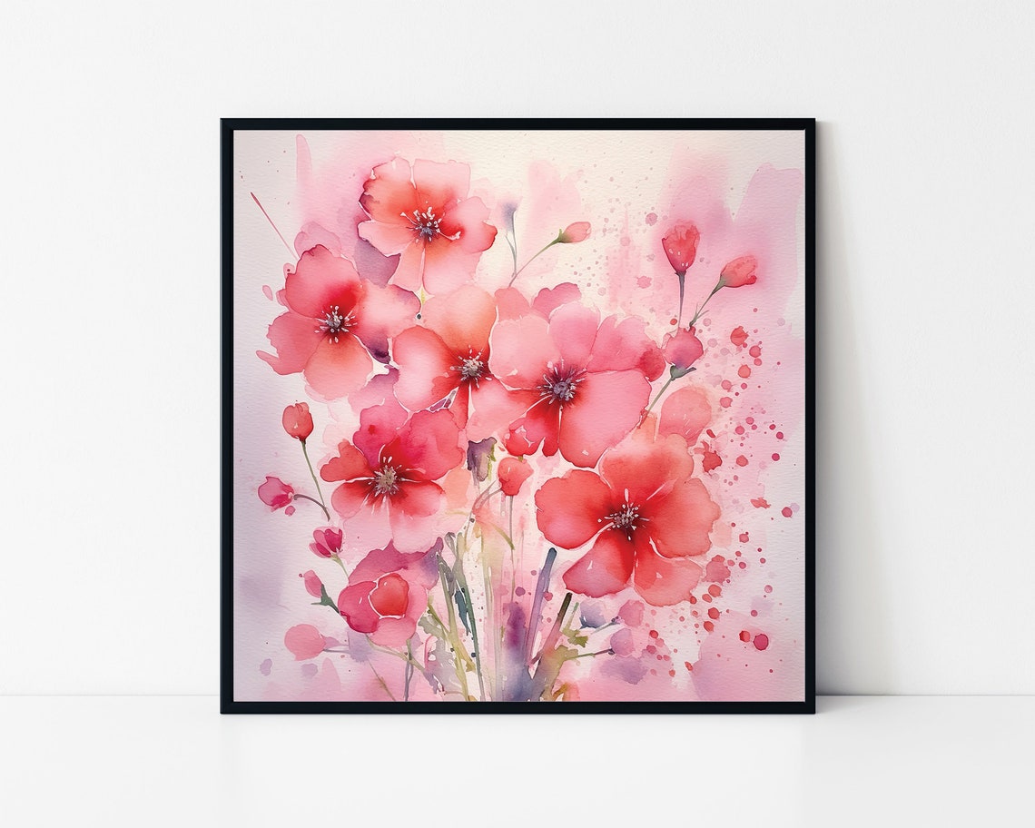 Pink Watercolor Flowers Framed Poster Pink Flowers In Watercolor Style Flowers Wall Art Floral Poster Wall Hanging Cute Flowers Poster
