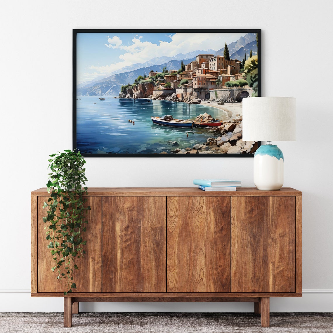 Beautiful City By The Coast Framed Poster Coastal Town Watercolor Poster Coastal Gem Watercolor Wall Art Seaview City Watercolor - Image 2
