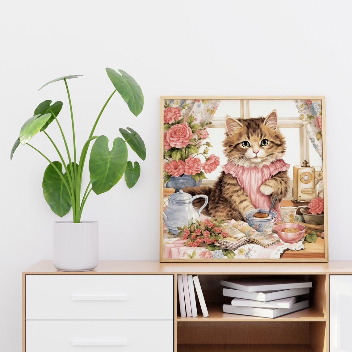 Kitten Tea Party Pink Dress Cute Tabby Cat Afternoon Tea Poster - Image 2