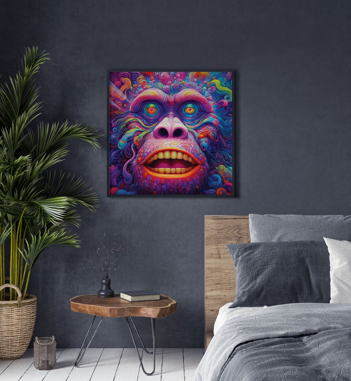 Psychedelic Gorilla Face Trippy Neon Ape Colorful Jungle Art Poster - Image 3