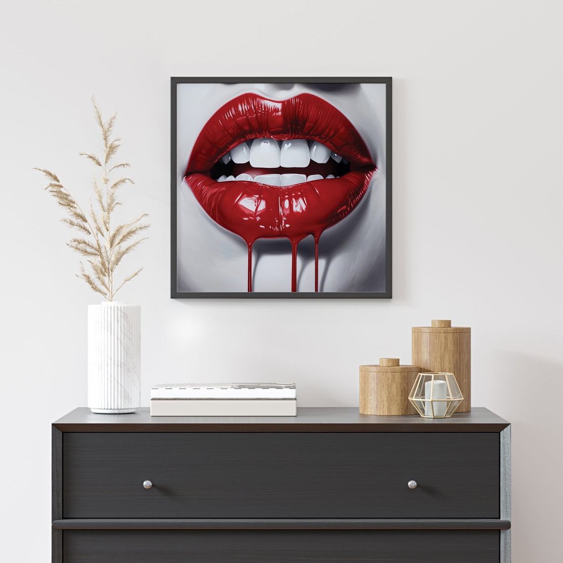 Glossy Red Lips Macro Dripping Lipstick Bold Pop Art Glam Poster - Image 2