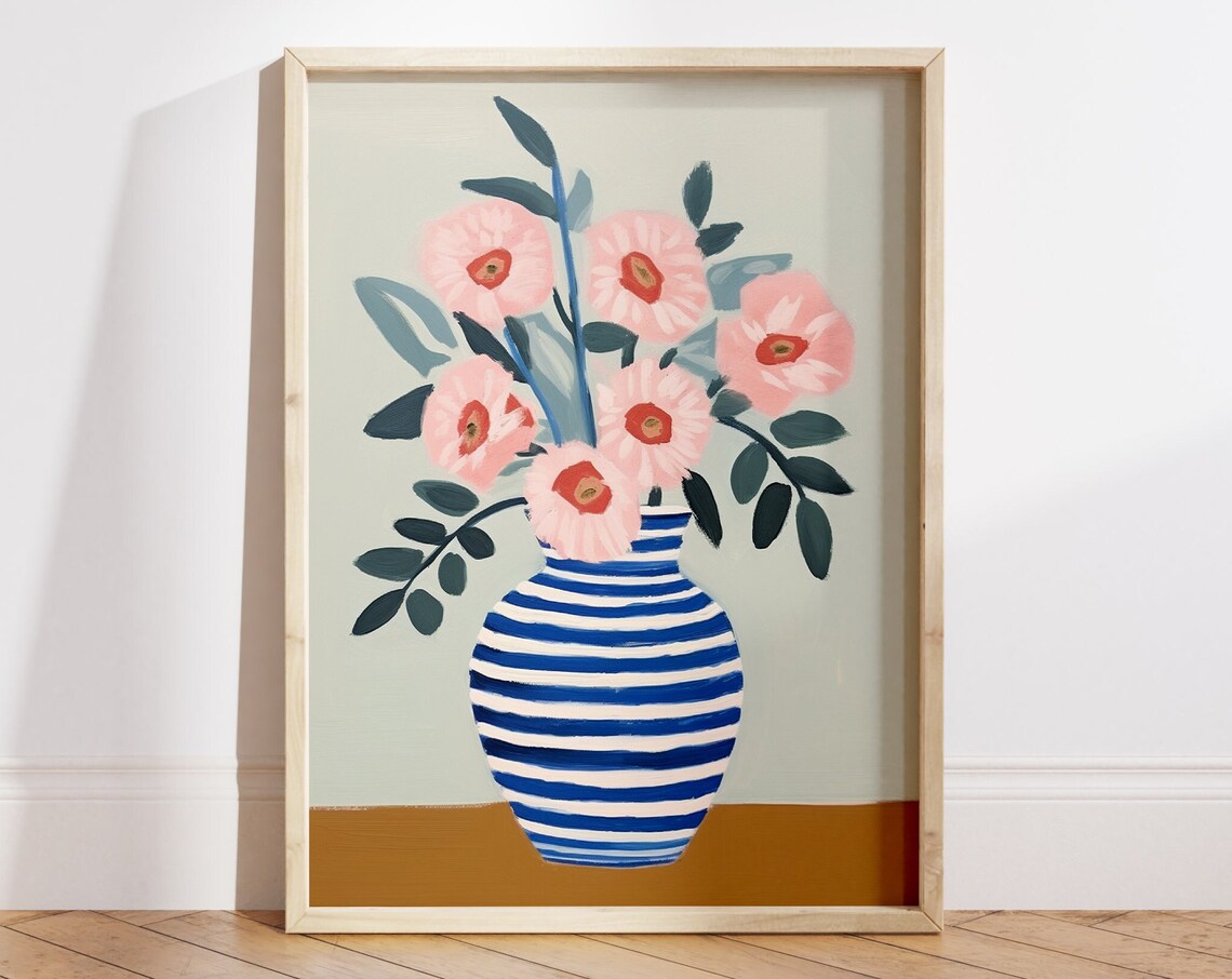 Matisse Style Pink Flower Vase Art Print