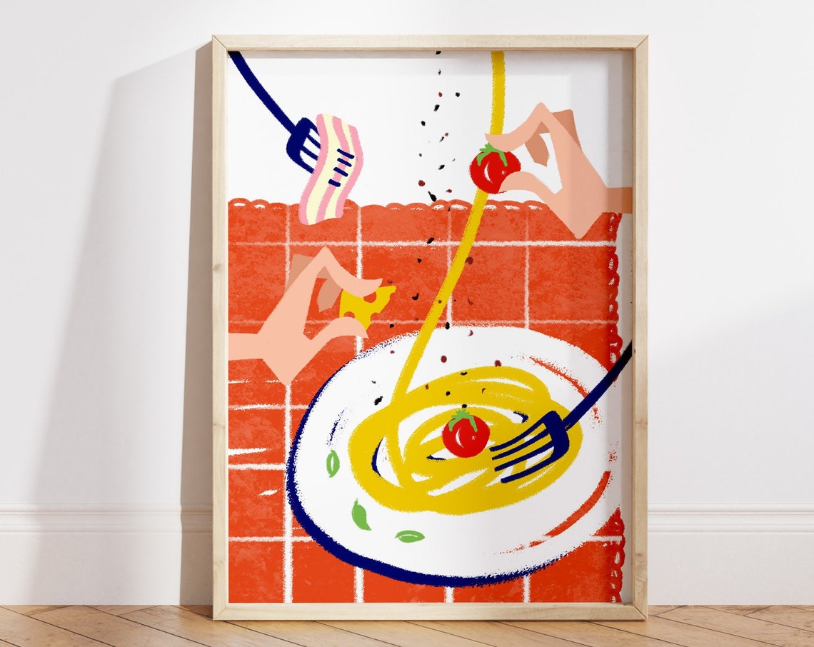 Pasta Al Pomodoro Colorful Italian Food Illustration Kitchen Poster