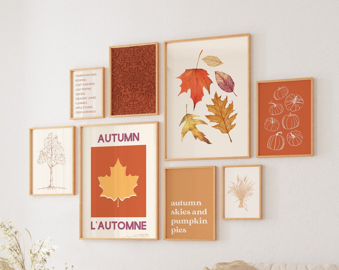 Fall 8 Autumn Leaves Gallery Bundle Rustic Seasonal Decor Poster