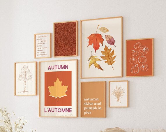 Fall 8 Autumn Leaves Gallery Bundle Rustic Seasonal Decor Poster