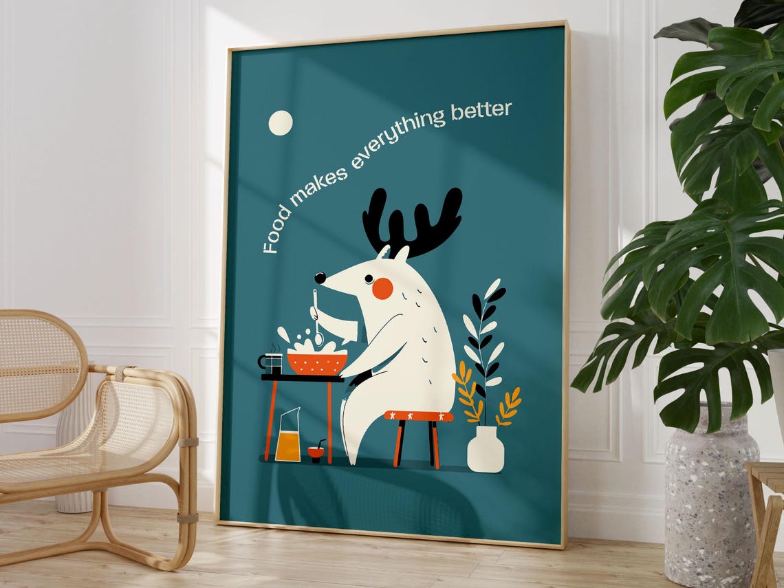 Food Makes Everything Better Moose Mid Century Kitchen Wall Art - Image 2