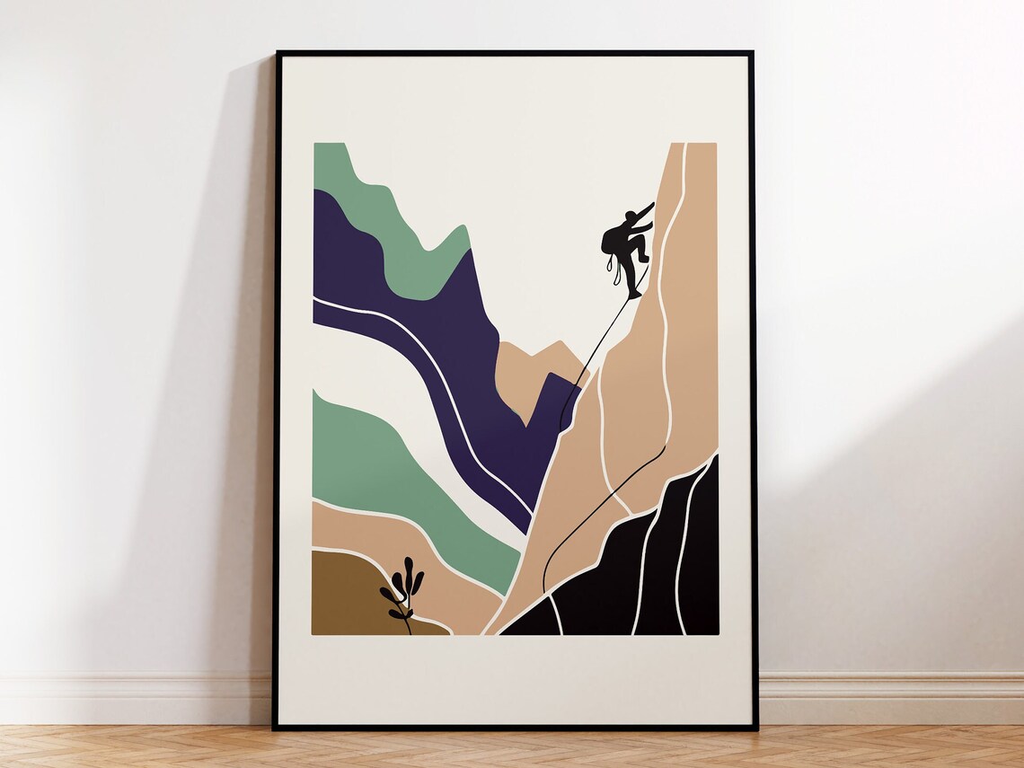 Abstract Mountain Climber Poster, Nordic Interior