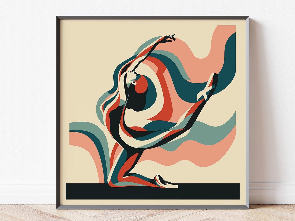 Abstract Ballet Dancer Flowing Ribbons Colorful Dance Art Poster