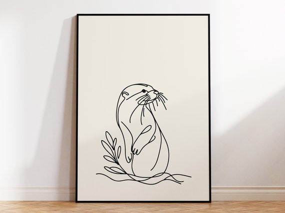 Kids Room Otter Print In Wood Or Metal Frame For Minimalist Style Nursery I Ready To Hang Framed Poster Of An Otter