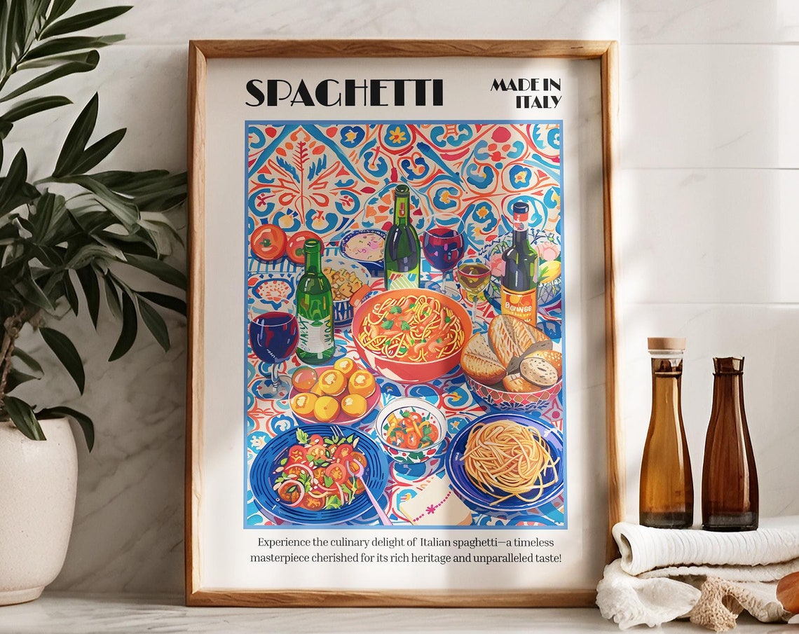 Spaghetti Made in Italy Colorful Italian Feast Kitchen Poster