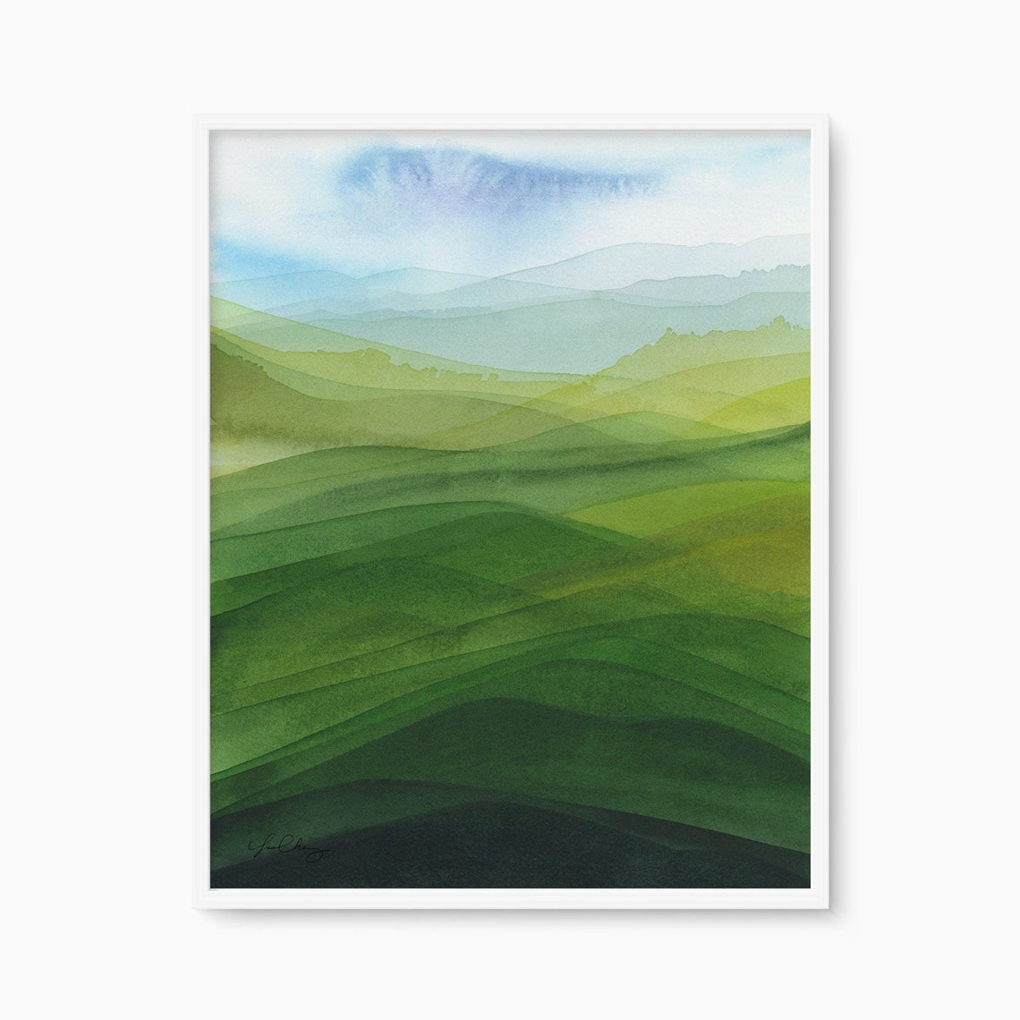 Green Rolling Hills Abstract Watercolor Landscape Art Poster