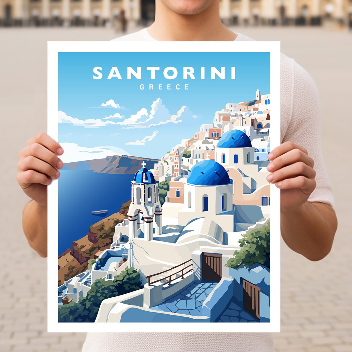 Santorini Greece Travel Poster Print