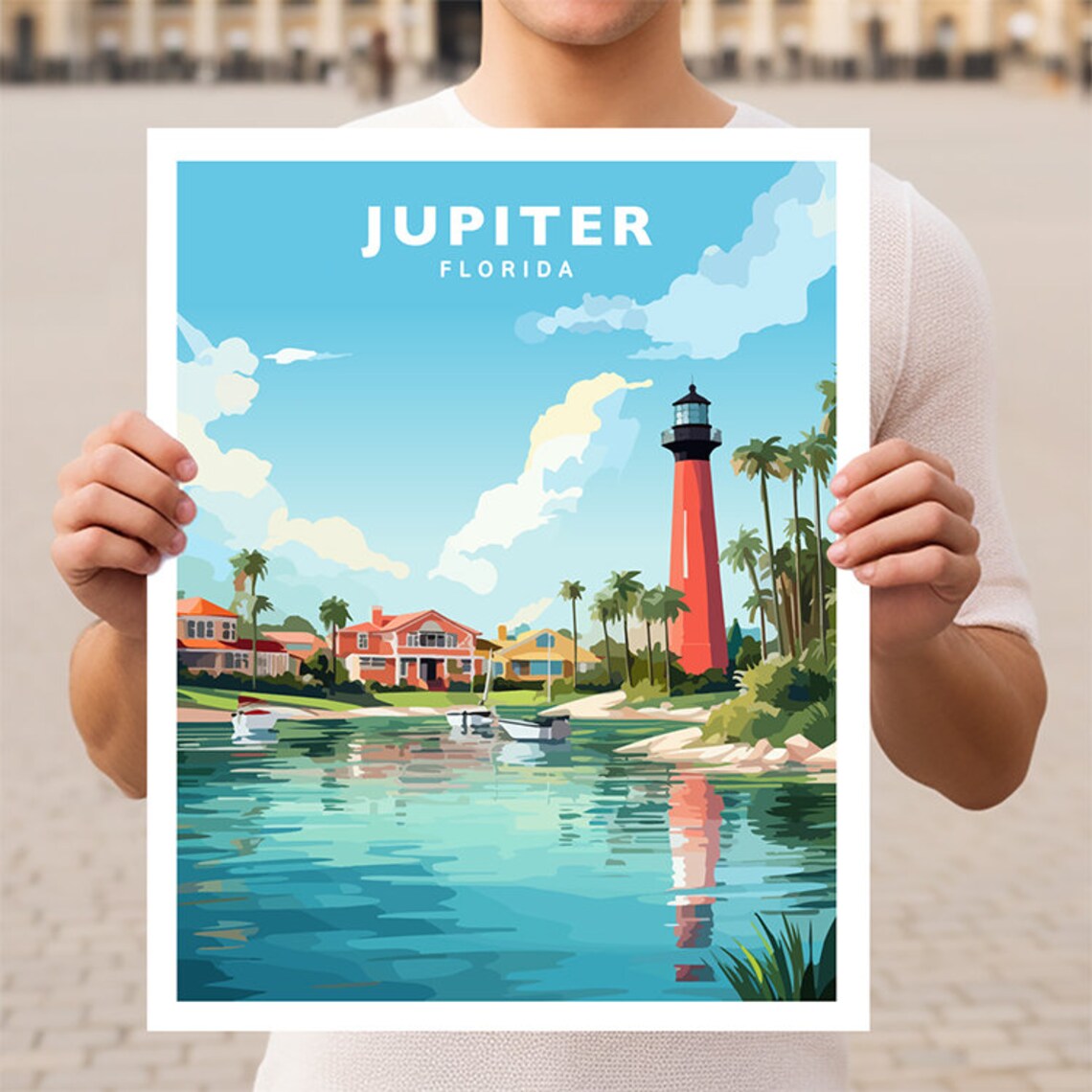 Jupiter Florida Travel Poster, Coastal Destination Art