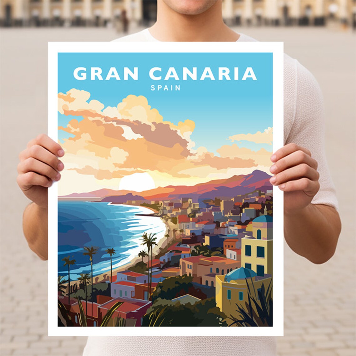 Gran Canaria Sunset Beach Coast Spain Canary Islands Travel Poster