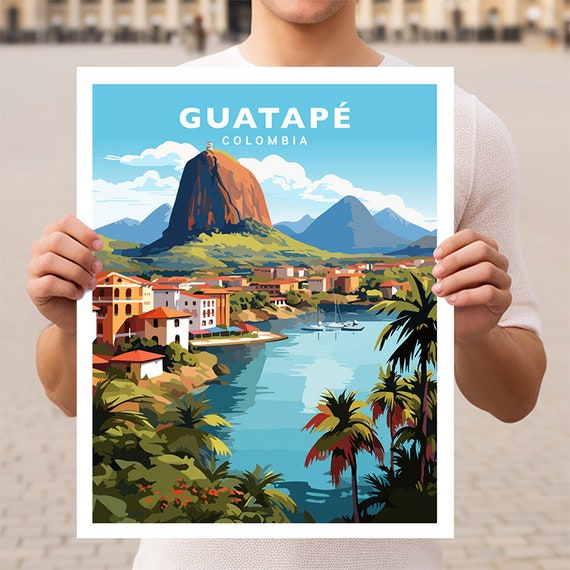 Guatap Colombia Rock Of Guatape Stone Of El Peol Travel Wall Art Poster Print