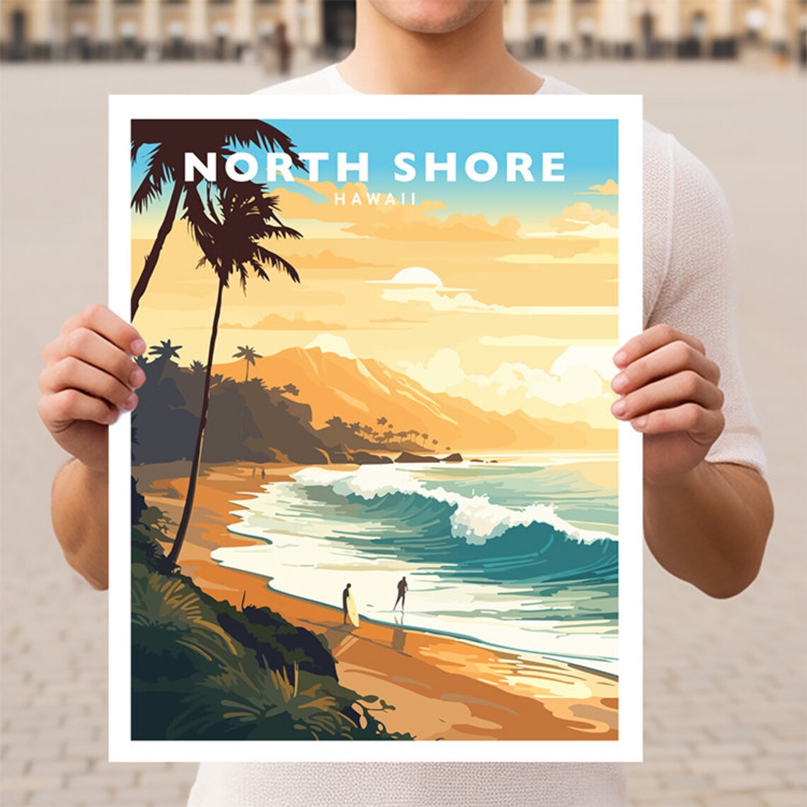 North Shore Hawaii Oahu Travel Poster, USA Shore