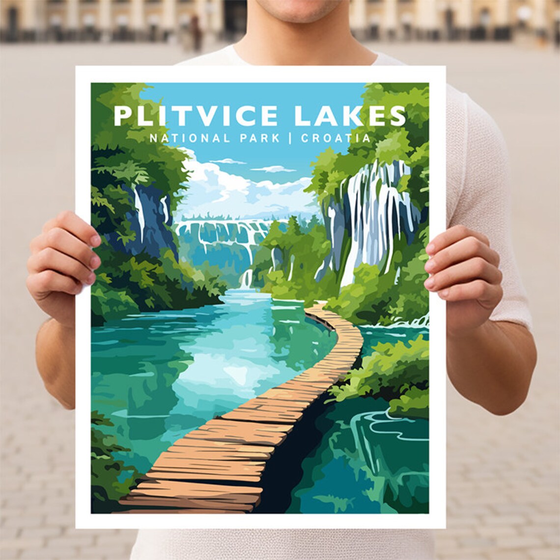 Plitvice Lakes Croatia Waterfalls Boardwalk Trail Travel Poster