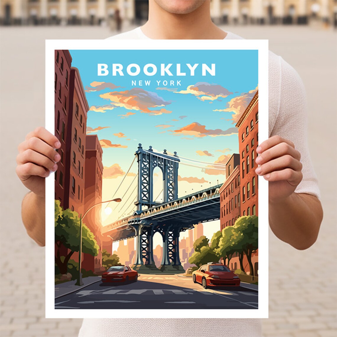 Brooklyn Manhattan Bridge Sunset New York City Travel Poster