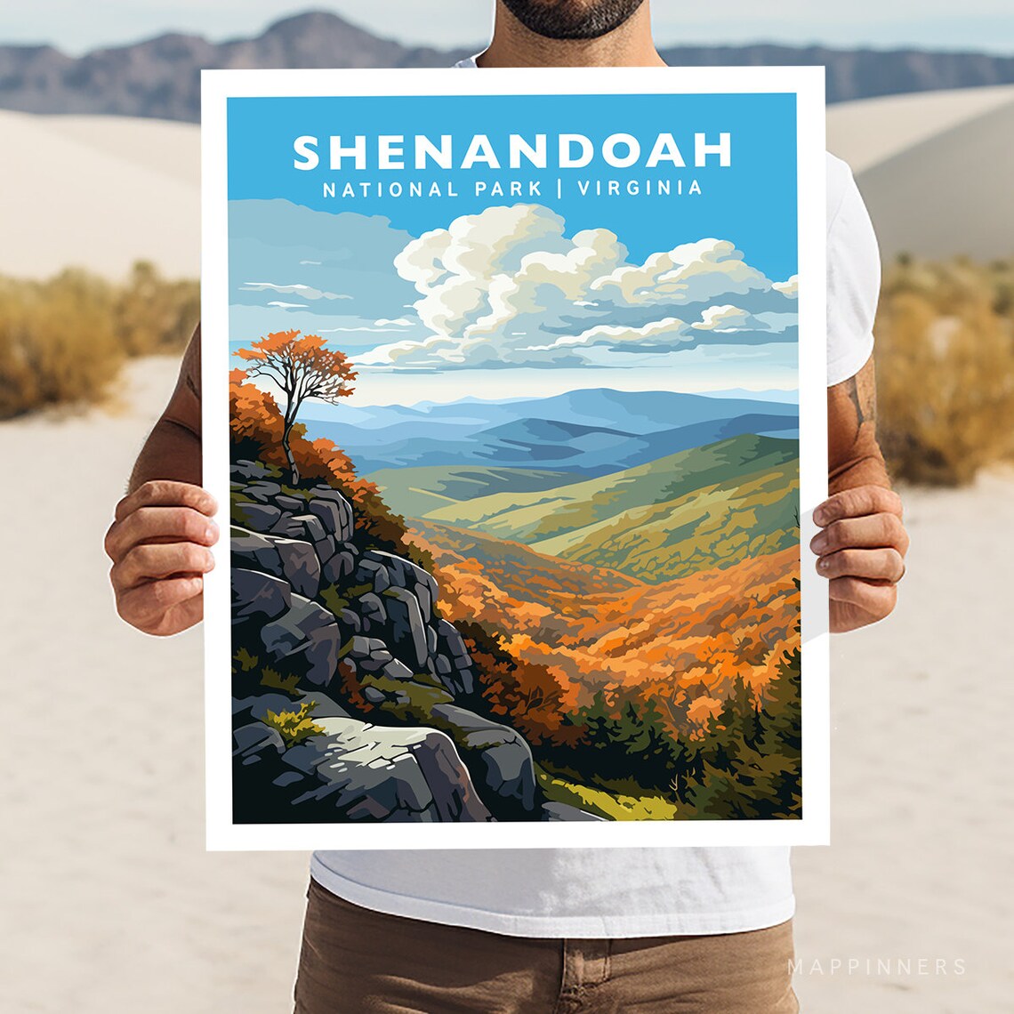 Shenandoah National Park Virginia Travel Poster, Hiking Route