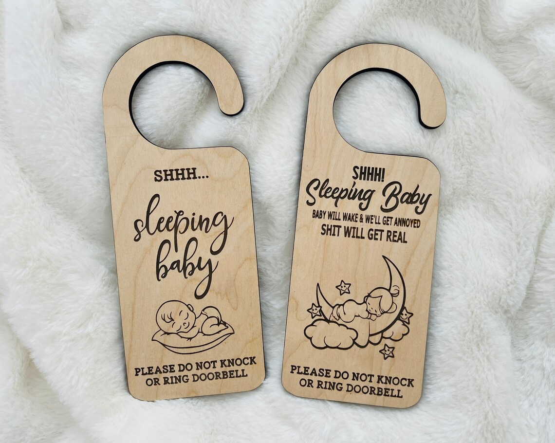 Shhh Sleeping Baby Do Not Disturb Door Hanger Sign Nursery Wall Art - Image 3