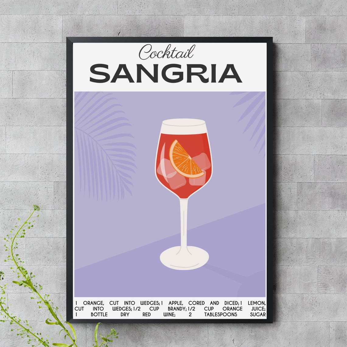 Sangria Cocktail Recipe Lavender Purple Modern Kitchen Bar Decor Print