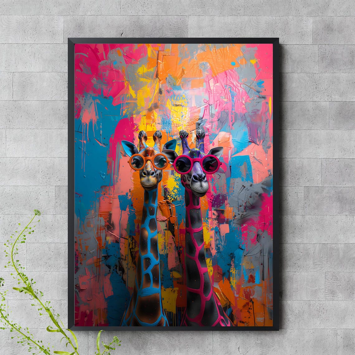 Funky Giraffes Sunglasses Colorful Graffiti Funny Animal Poster