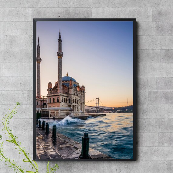 Ortaky Mosque Istanbul Wall Art Bosphorus Bridge Turkey Coastal Print Sunset Cityscape Photo