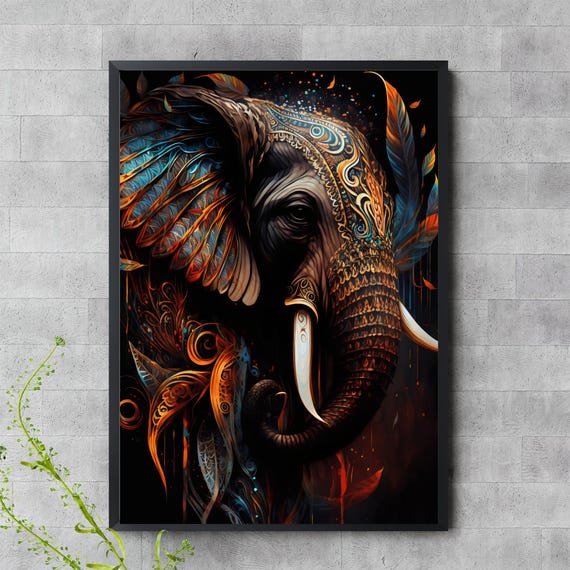 Mystical Elephant Art Print Ornate Tribal Poster Boho Spirit Animal Wall Decor