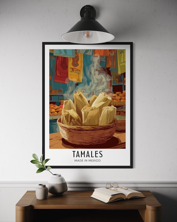 Tamales Mexico Steaming Basket Corn Husk Market Food Illustration Poster